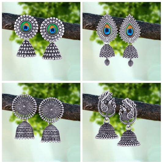 Exclusive Combo: Set Of 3 Earrings for women fashion jhumka oxidised Silver Earrings for women